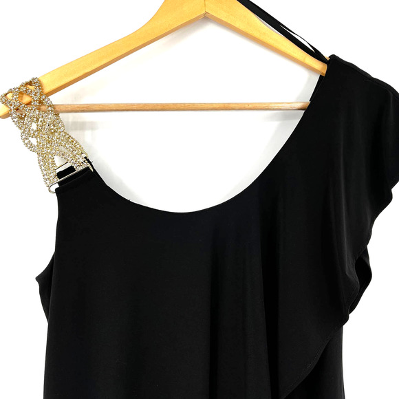 Betsy & Adam Embellished One-Shoulder Popover Cocktail Dress in Black Size 4 - Picture 4 of 12